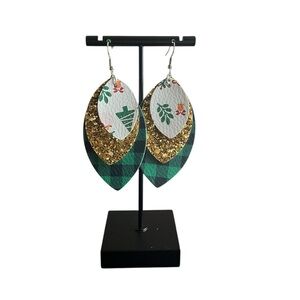 Layered Christmas Earrings Gold and Green